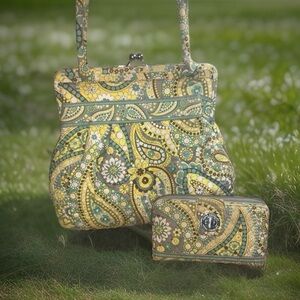Vera Bradley Retired Lemon Parfait Quilted Alice Shoulder Bag and Wallet Set
